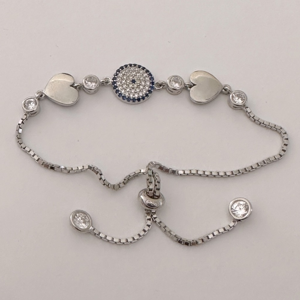 🧿925 Silver evileye heart bracelet bolo cz stones